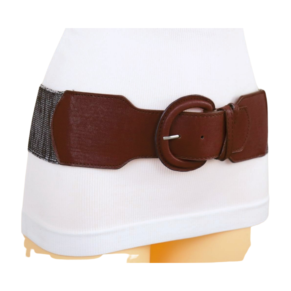Women Brown Color Faux Leather Elastic Band Distressed Belt  display picture 3