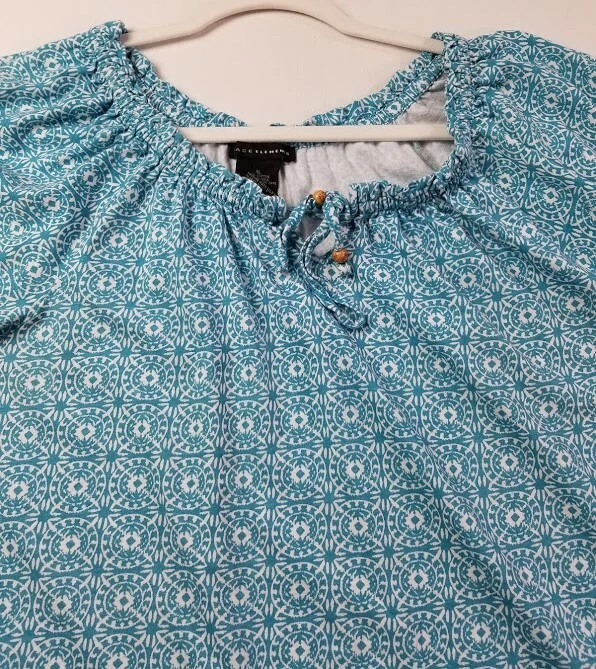 Camiseta Grace Elements Top Mujer Extra Grande XL Azul Blanco Geométrica Manga Corta Foto 2 de 4