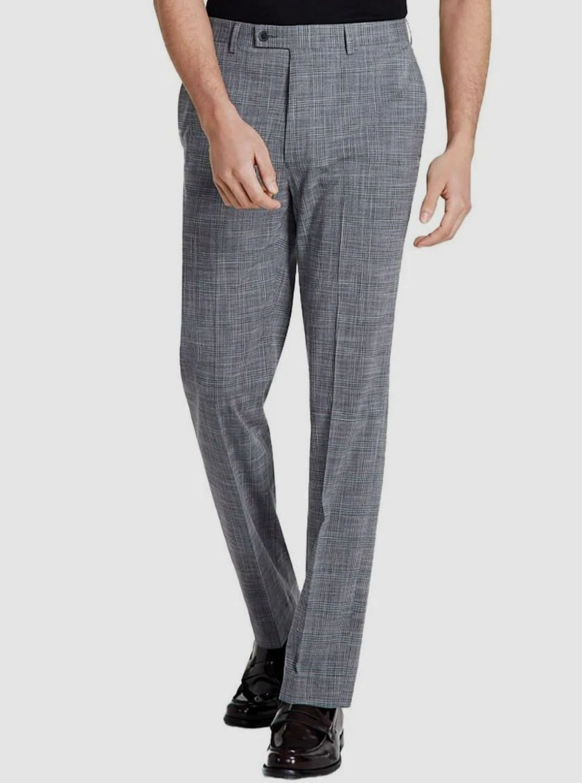 $95 Calvin Klein Men's Gray Plaid X Slim-Fit Stretch Dress Pants Size 38W 30L