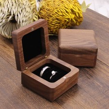 Walnut Wood Flat Square Double Ring Box for Engagement Proposal Wedding