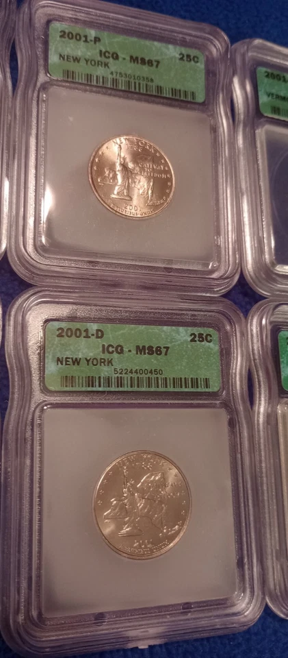 10 STATE QUARTERS LOT (2 EACH) P&D RI, NY, VT, NC,KY All 2000 ICG MS67 SLAB  - Image 4 of 4
