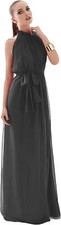 Islis Women's Chiffon Wedding Party Formal Sleeveless Halter Elegant Maxi Dress