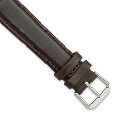 18mm 7.5" Brown Smooth Leather Silver-tone Buckle Watch Band