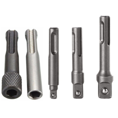 5PCS SDS Plus 1/4 Hex Socket Driver Hammer Drill Bit Chuck Adaptor Bar Kits
