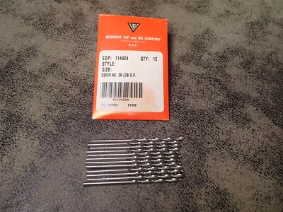 NEW Vermont Tap & Die 114424 Jobber Length #38 HSS Drill Bits 12 Pack (BN422)
