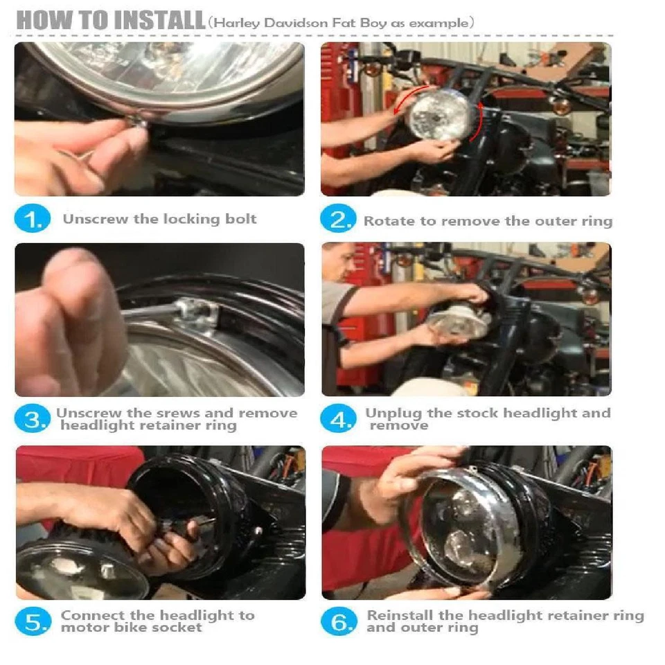 Faro LED de 7" alto/bajo + carcasa cubo para Kawasaki Vulcan 900 VN900C personalizado EE. UU. Foto 4 de 4