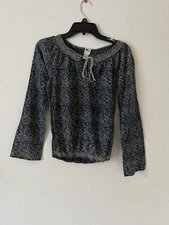 John Robshaw for Lucky Boho Peasant Print Tassel Blouse XS Blue
