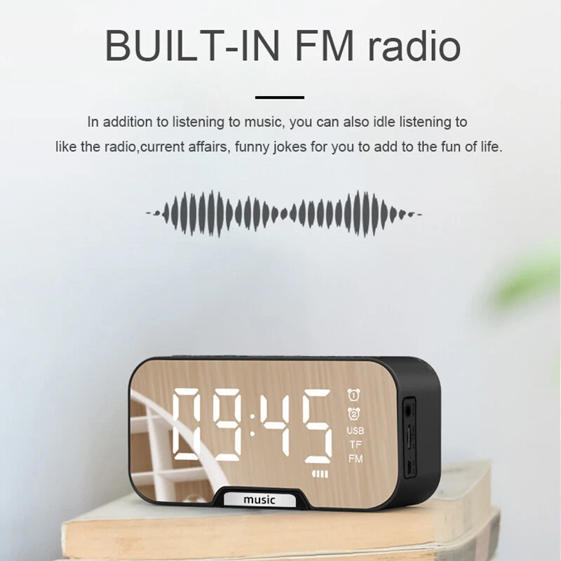Despertador digital rádio FM sem fio Bluetooth espelho LED com alto-falante portátil - Imagem 3 de 4