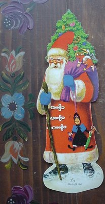 Oblate alt Weihnachtsmann Nikolaus rot St Claus SCRAPS ROHRHIRSCH STUTTGART 21cm
