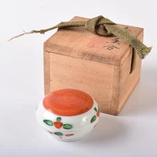 Incense Holder Container Seifu Yohei Red Painting w/Box Tea Ceremony Utensils