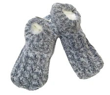 Lemon Ladies Knit Sherpa Lined Gripper Slipper Socks Cable Storm Blue M/Lg