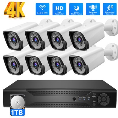 8CH 5MP DVR Outdoor Home CCTV 4K HD Security Camera System Kit w/ 1TB Hard Drive