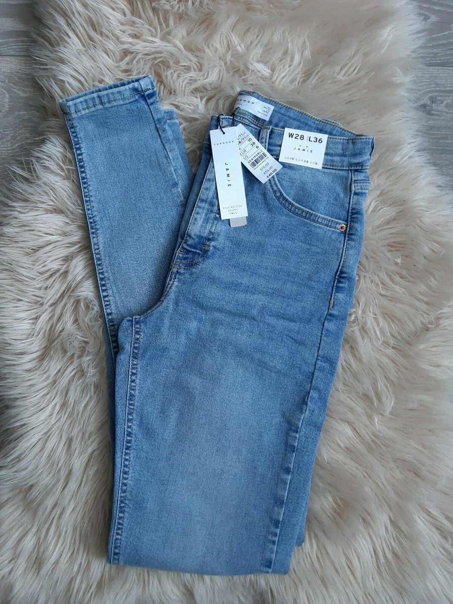Topshop Jamie Tall High Waisted Skinny Jeans in Blue Size UK10 W28 L36 RRP 40