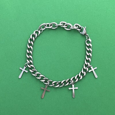Titanium Steel Link Chain Cross Charm Bracelet for Men,Unisex Hip
