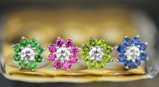 14k White Gold Flower Colored CZ Earrings