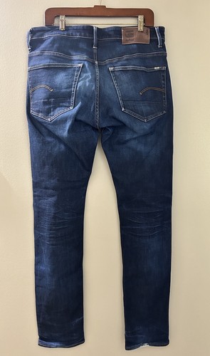 G Star Raw Jeans Men 33X34 3301 Tapered Zip Button Fly Dark Blue Denim - Picture 6 of 13