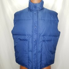 Vintage Blue Down Puffy Vest Large Camping Hiking Snap Front 2 Pocket