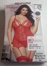 Seven 'til Midnight Red Floral Lace Chemise & Thong Set Queen Size NWT