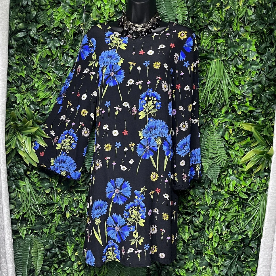 MEAVE ANTHROPOLOGIE Dress Black Tunic Boho Floral Lucinda Silk Women Small 2369 - Image 2 of 4