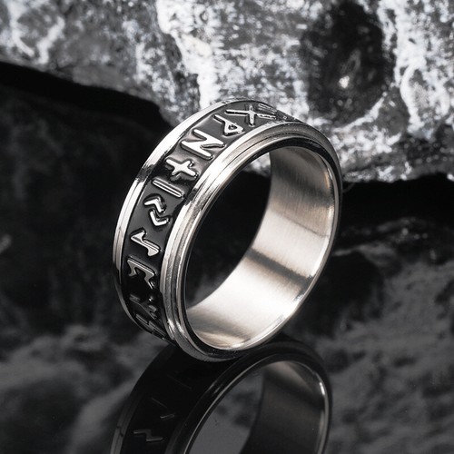 Nordic Viking Rune Text Stainless Steel Rotating Ring Ring for Men and ...