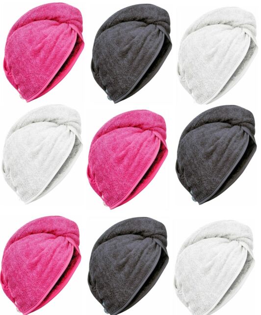 100% Egyptian Cotton Hair Turban Towel Cap Hair Drying Wrap With Button Loop