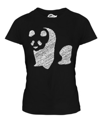 PANDA SCRIBBLE LADIES T-SHIRT TEE TOP GIFT BLACK AND WHITE JUNGLE