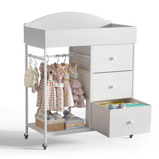 Changing Table Dresser with Clothing Rack - 3-Drawer Baby Dresser with Storage S