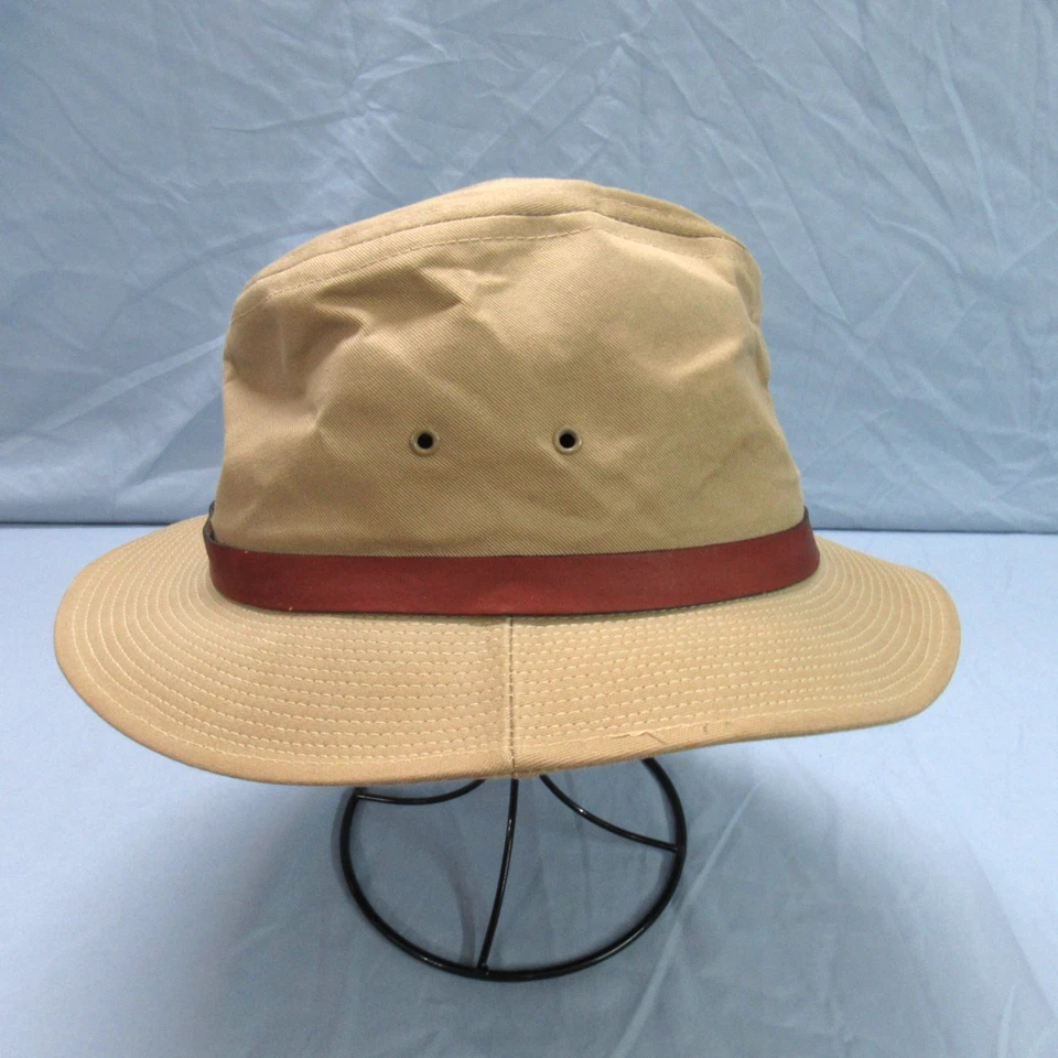 Винтажный KANGOL дизайн мужчин желтовато-коричневый холст сафари на открытом воздухе короткие поля Fedora шляпа крышка M - Изображение 3 из 4