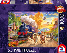 SCHMIDT 1000 PIECE PUZZLE DOG RACING WITH STEAM TRAIN 2026 PRE ORDER OUT