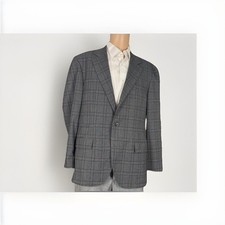 Brunello Cucinelli Charcoal Gray Plaid Peak Lapel Partially Lined Jacket 54/44