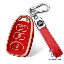 for Hyundai Key Fob Cover with Keychain Compatible with Golden edge Red