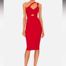 New NWT Nookie Coco Midi Dress in Fire (Red) – Asymmetric One-Shoulder Cutout