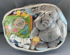 Baby Boy Gift Basket- Plush Soft Book Rubber Duck Woven Basket Blankets Cap etc