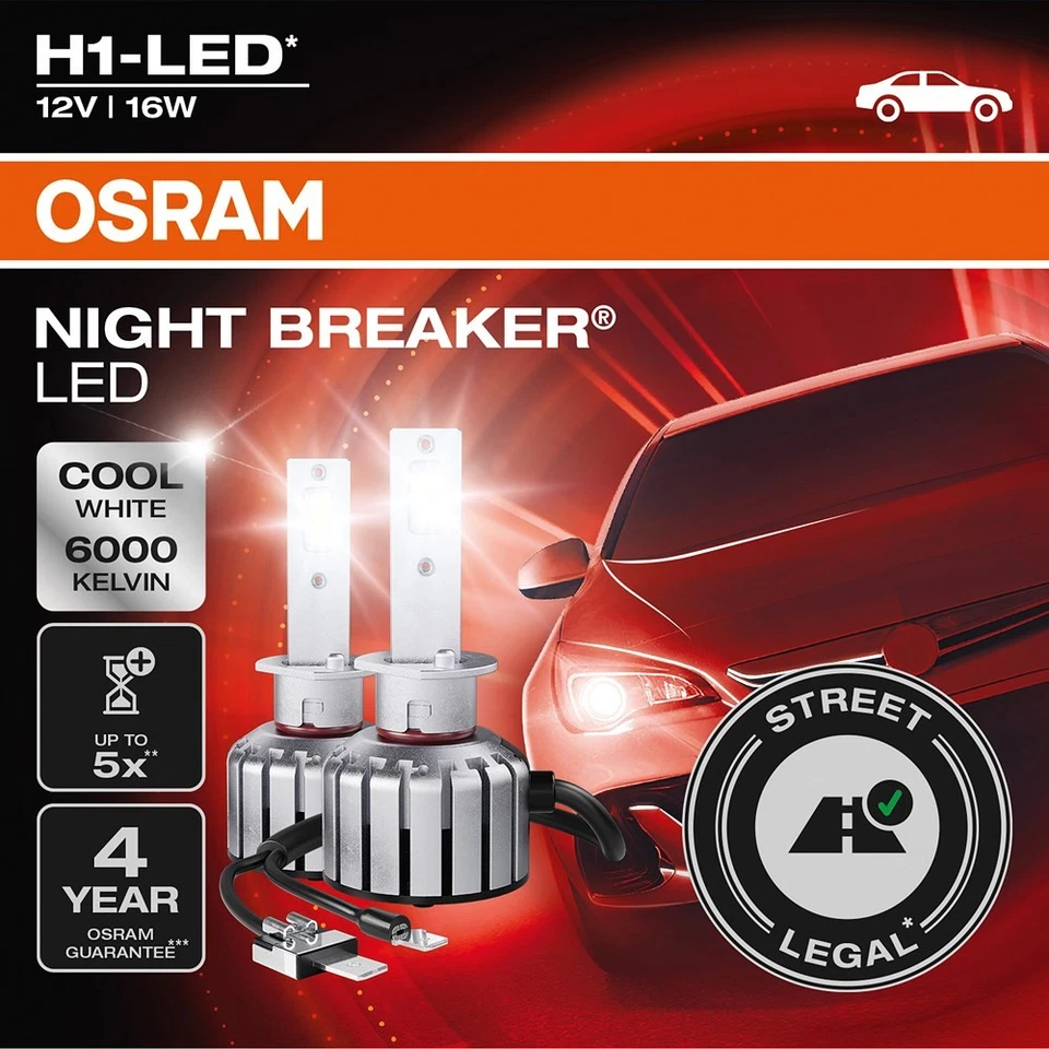 OSRAM NIGHT BREAKER® LED H1 AUTOLAMPE FERNLICHT NACHRÜSTLAMPE STRASSENZULASSUNG - Bild 3 von 3