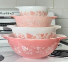 Set of 4 PYREX Pink Gooseberry Cinderella Nesting Bowls 441-444 Complete Vintage