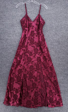 VINTAGE Victorias Secret Slip Dress Womens M Medium Red Maxi Satin Floral 90s