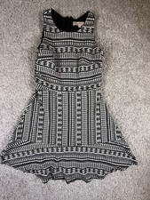 Loft Women’s Geo Textured Flare Sleeveless Mini Dress Black and White Size 2