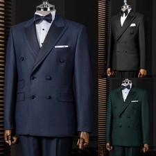 2Pcs Men Suits Wide Lapel Double Breasted Formal Wedding Party Wear Groom