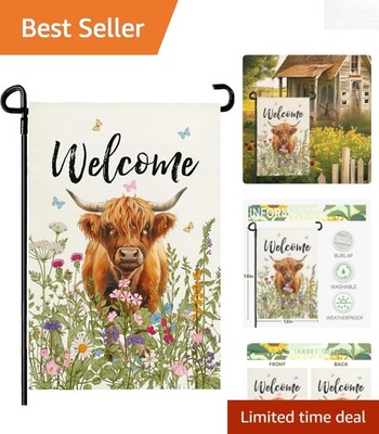 Durable Double-Sided Spring Floral Cow Garden Flag - Perfect for Outdoor Decor