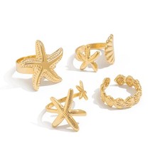 Seashell Starfish Rings Set Gold Silver Summer Beach Surfer Conch Stacking Ri...