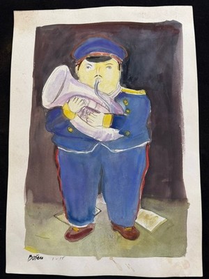 FERNANDO BOTERO  drawing and painting on old paper signed stamped vintage