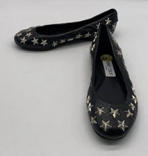 Jimmy Choo Womens Black Leather Star Studed Ballet Flats sz 36.5