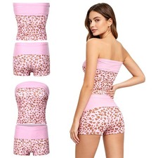 Women 2 Piece Holiday Tankini Print Swim Short Leopard Print Sunbathing Seaside