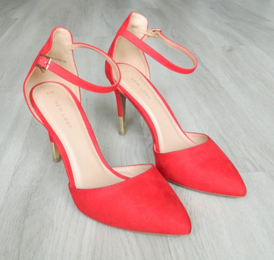 New Look Damen Pumps mit Knöchelriemen rot Wildleder Größe 7 / 40
