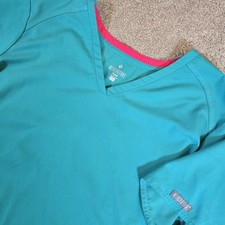 Med Couture Touch Size XL Light Blue Scrub Top Shirt Double Front Pockets