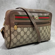 GUCCI 001.44.6472 GG Sherry Line Shoulder Bag Brown Gold Hardware Leather Logo