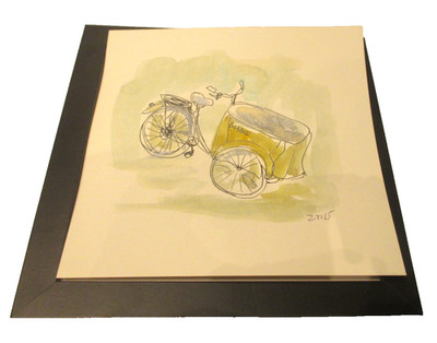 mobil Lastenfahrrad Original Zeichnung Atelier Düsseldorf urban sketch 20x20