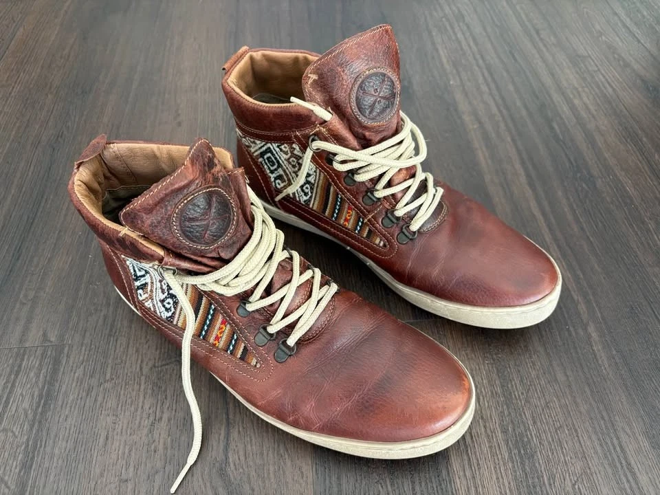 INKKAS Camping Boot Hightop Leather Shoes Size Men's 13 Aztec Design