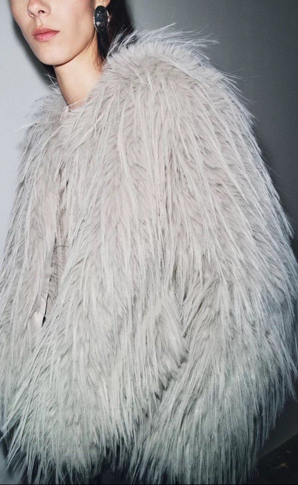 ZARA WOMAN COLLECTION FAUX FUR COAT Jacket Light Gray , XS  thumbnail 19