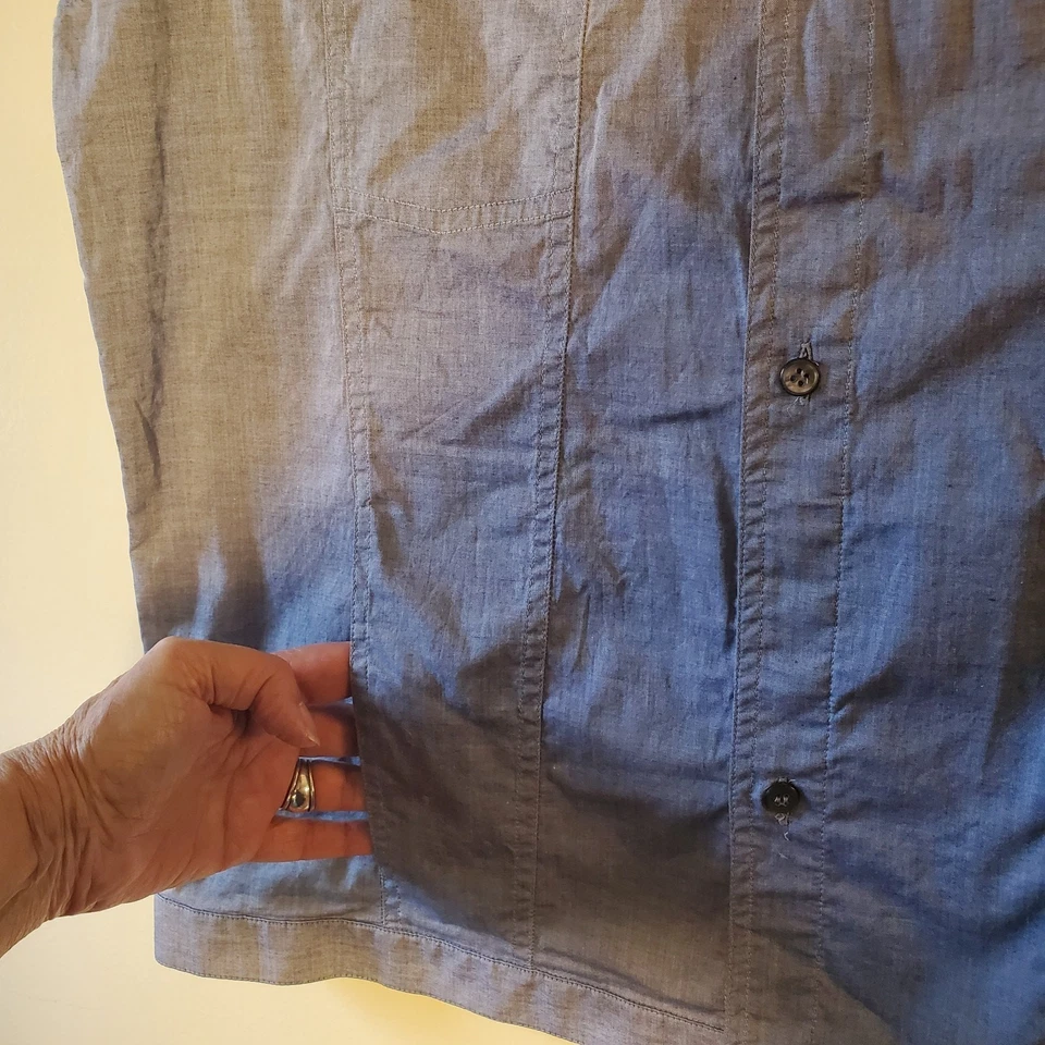 Блузка женская Neil Barrett размер XL без рукавов на пуговицах спереди топ легкая синяя льняная - Изображение 3 из 4